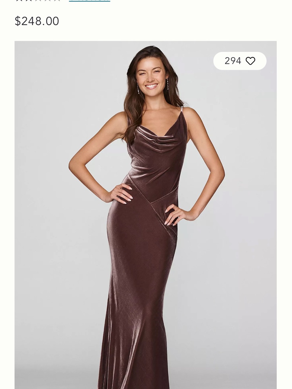 Anthropologie Brown Velvet Cowl Neck Maxi Dress